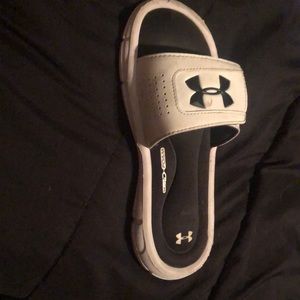 black and white under armour slides
